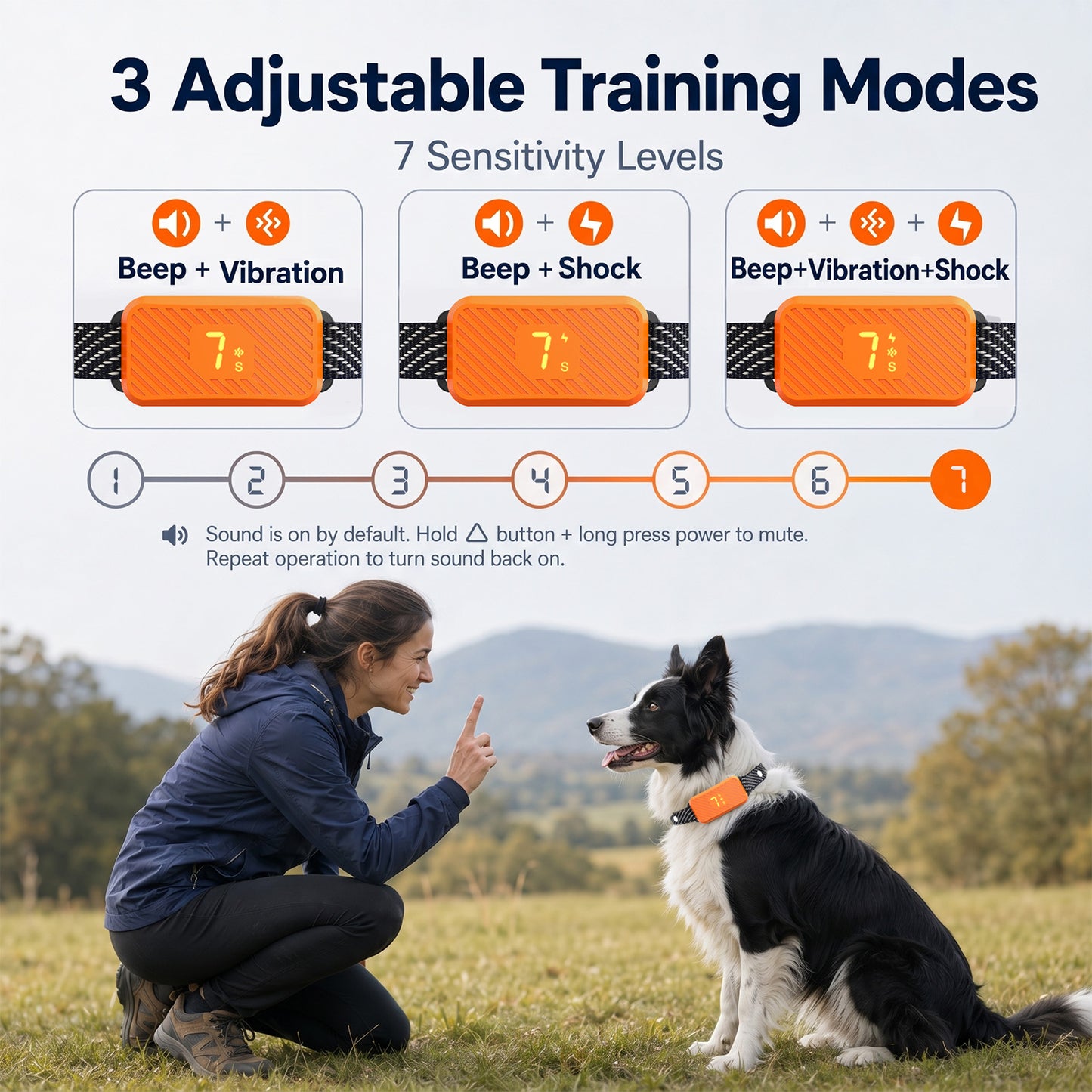 HUTACT Dog Bark Collar for Small Large Dogs, 7 Adjustable Levels 3 Training Modes, Effective Smart Anti-Bark Control Collar, Waterproof Rechargeable Anti Barking Collar Stop Barking