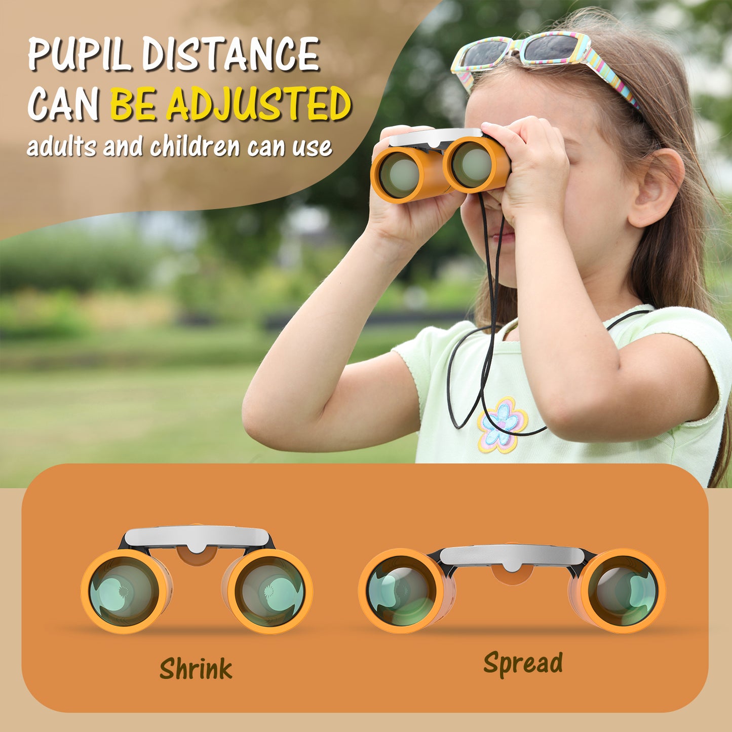 USCAMEL Kids Binoculars, 8x21 Binoculars for Children w/Neck Strap Storage Bag, Gift Binoculars for Outdoor Camping Bird Watching, Orange