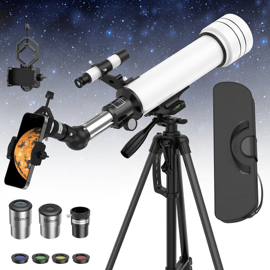 USCAMEL Telescope for Adults Kids, 500mm Beginners Telescope 70mm Aperture, Refractor Telescope w/2 Eyepieces, 150X Telescope for Astronomy & Sight seeing