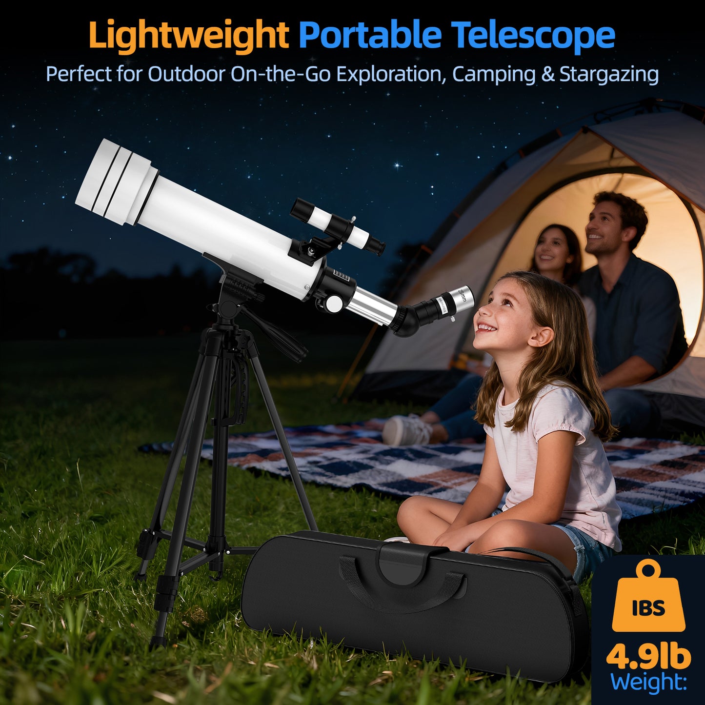 USCAMEL Telescope for Adults Kids, 500mm Beginners Telescope 70mm Aperture, Refractor Telescope w/2 Eyepieces, 150X Telescope for Astronomy & Sight seeing