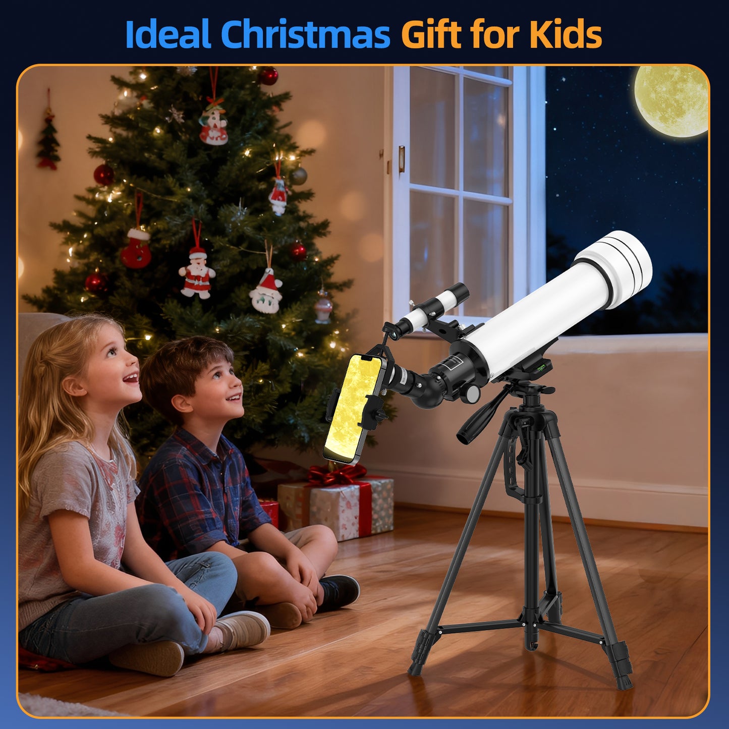 USCAMEL Telescope for Adults Kids, 500mm Beginners Telescope 70mm Aperture, Refractor Telescope w/2 Eyepieces, 150X Telescope for Astronomy & Sight seeing