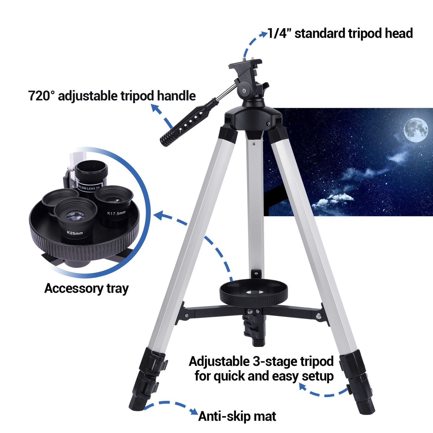 Telescope for Adults Astronomy, 80mm Aperture Astronomical Telescope, 3 Rotatable Eyepieces Refractor Telescope with Tripod