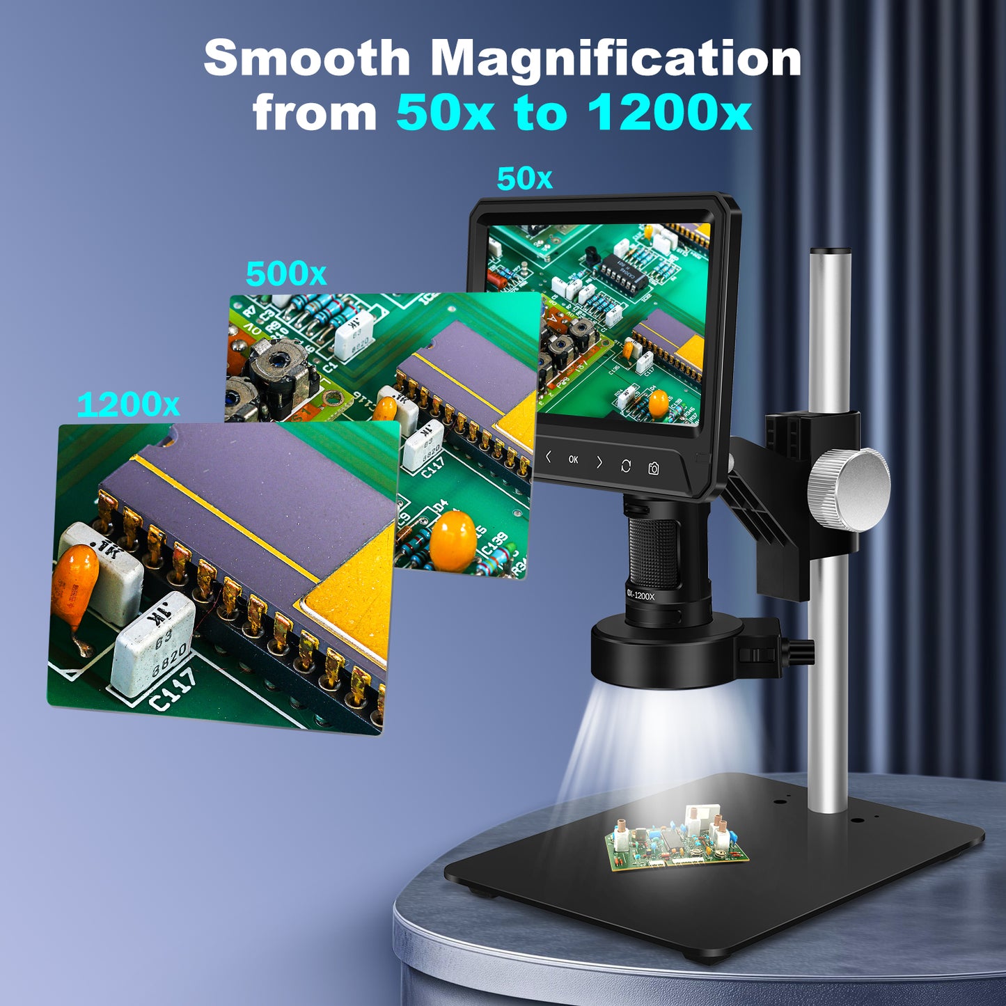 HUTACT Digital Microscope for Adults, Coin Microscope with Light Electronic Repair, Soldering, Magnifier, 7 in Screen PC View Compatible with Windows MacOS