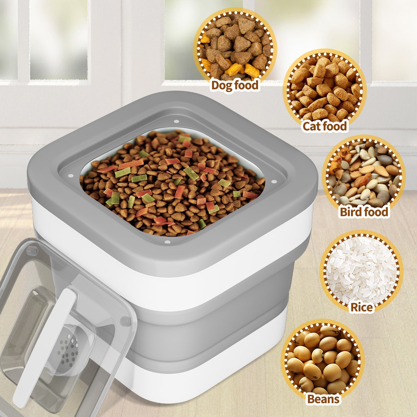 HUTACT Collapsible Pet Food Storage Container with Magnetic Lid Travel Bowl Measuring Cup, 15 lbs Capacity for Outdoor Traveling Hiking