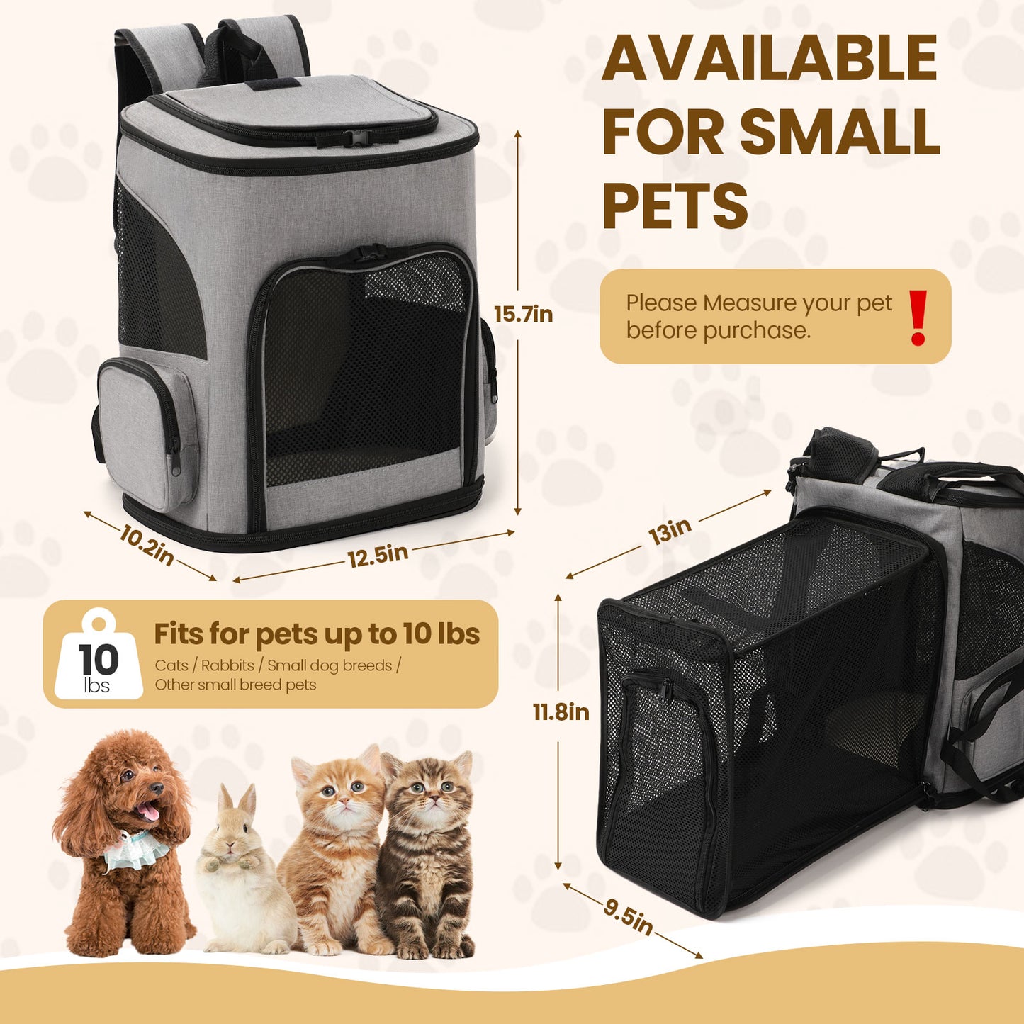 Cat Backpack Expandable Backpack Carrier for Small Cats and Dogs with Breathable Mesh, 4 Doors Foldable Backpack for Cats Puppies for Travel Hiking Camping Outdoor