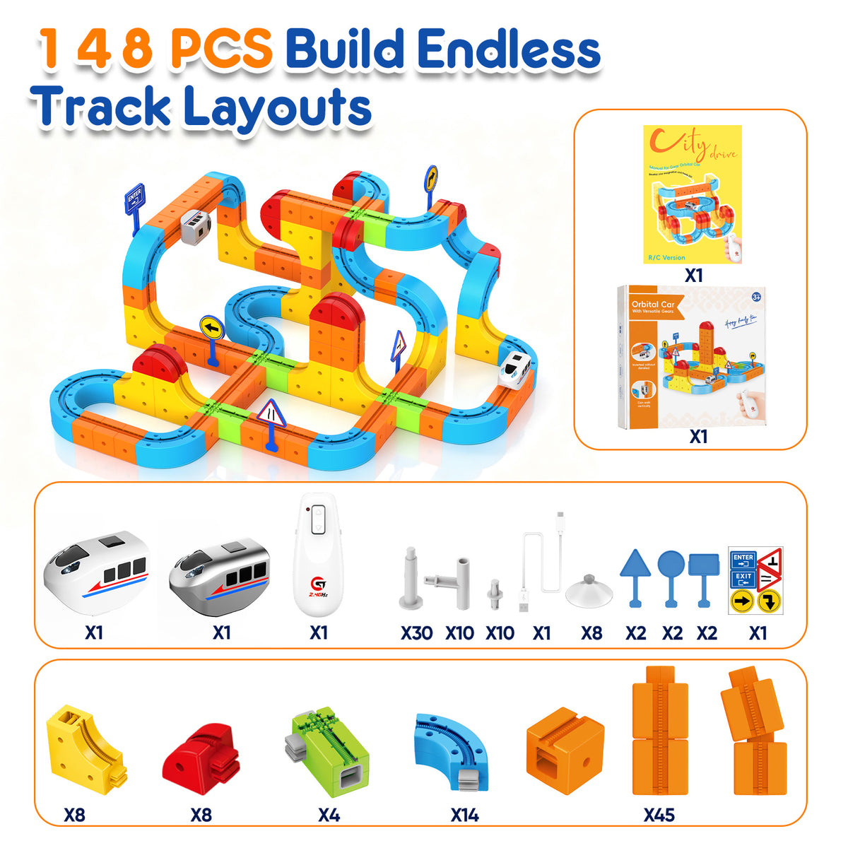 148pcs Electric Train Set for Kids, Infinity Flexible Tracks, DIY Race Track Block Building Toys, STEM Train Toys Birthday Gifts for Boys and Girls Age 3+ Years Old