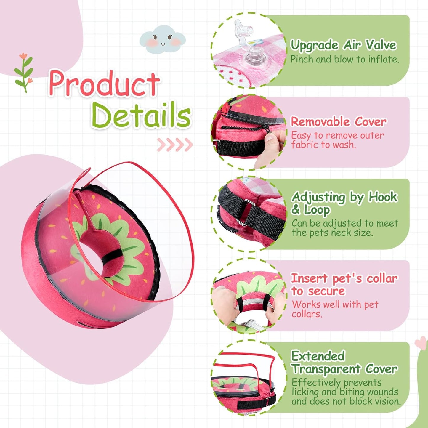 Inflatable Dog Cone, Protective Dog Donut Collar after Surgery for Small Dog