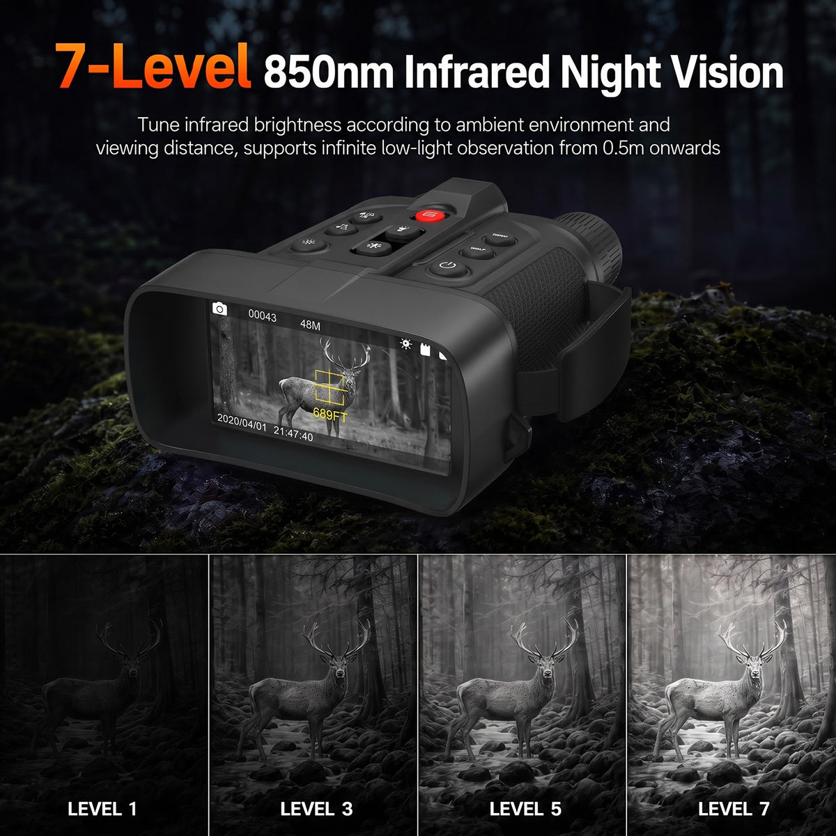USCAMEL 4.5" Night Vision Binoculars for Adults, 10x 4K Dual Core Infrared Night Vision Goggles with Rangefinder 5000mAh Binoculars for Hunting Wildlife Watching