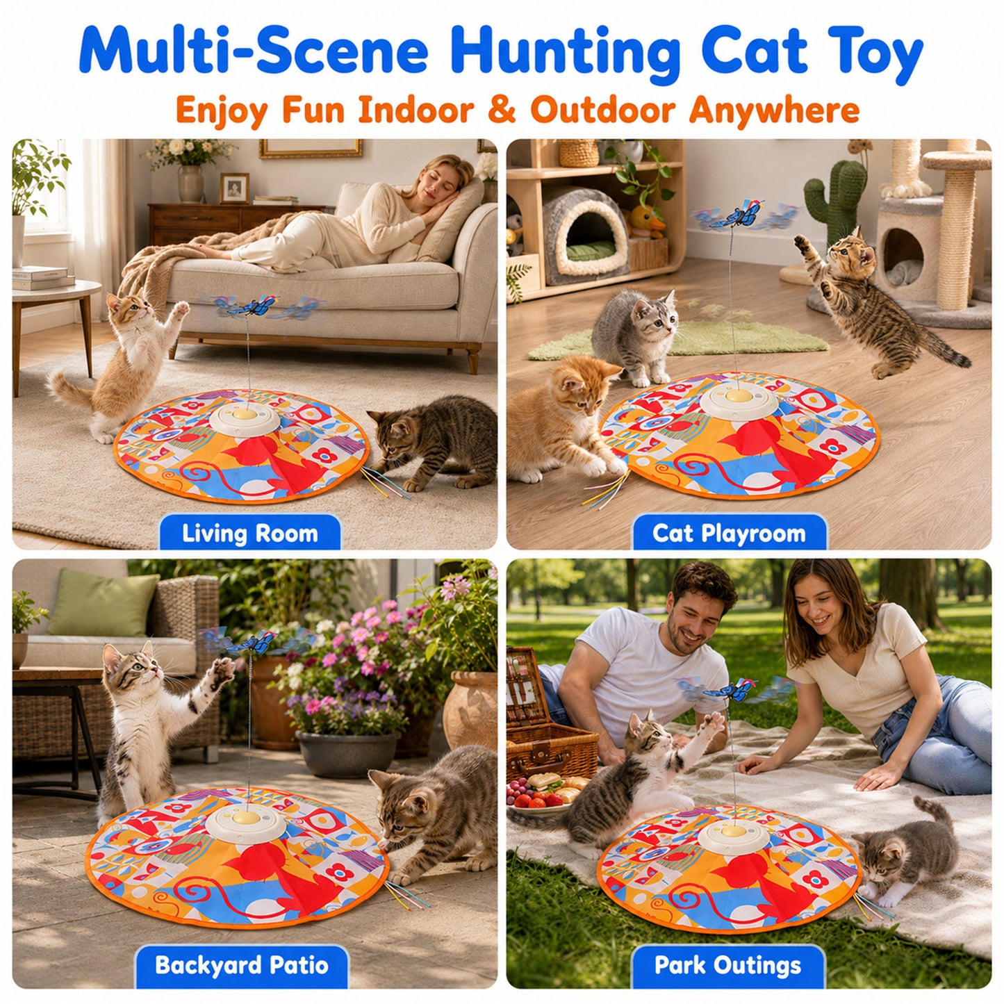 HUTACT Interactive Cat Hunting Toy, 3 Speeds Automatic Cat Toy, 1200mAh Rechargeable Hide and Seek Cat Toy 3 Modes Touch Activated Exercise Toy for Indoor Cats Electric Kitten Toys