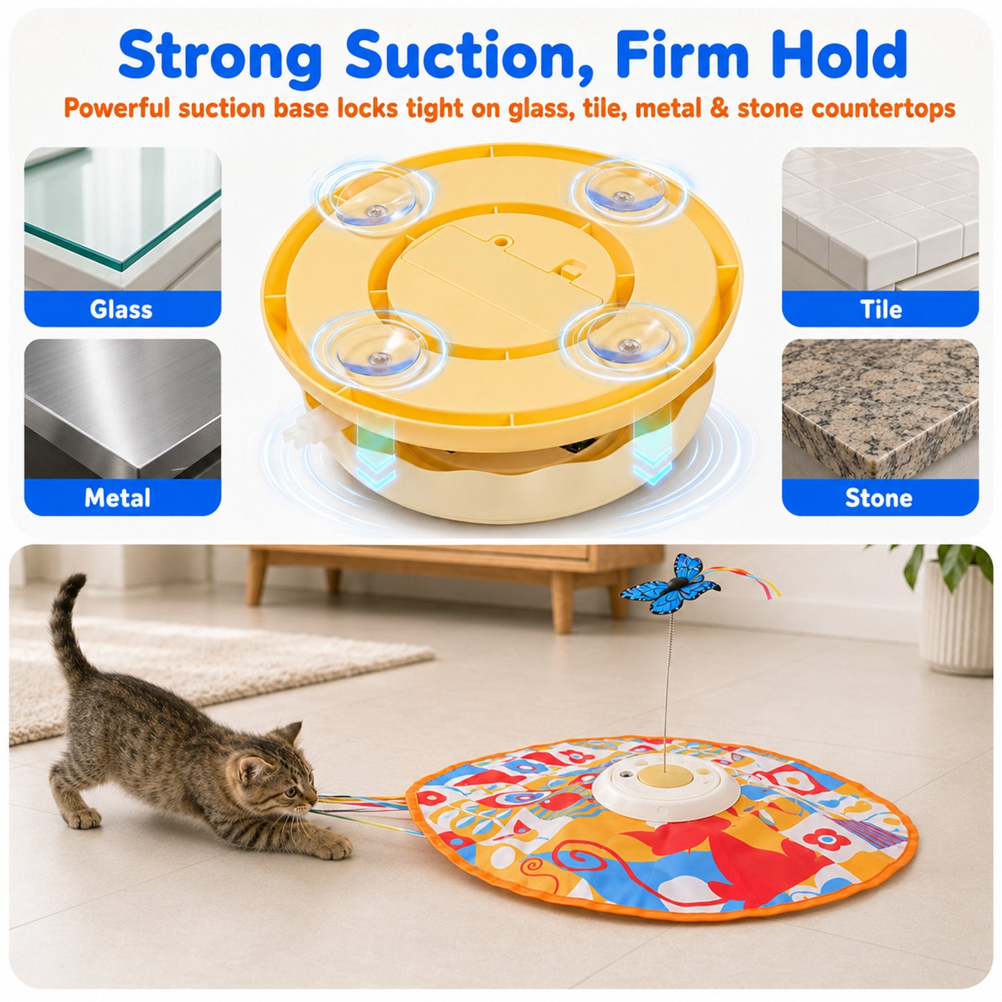 HUTACT Interactive Cat Hunting Toy, 3 Speeds Automatic Cat Toy, 1200mAh Rechargeable Hide and Seek Cat Toy 3 Modes Touch Activated Exercise Toy for Indoor Cats Electric Kitten Toys