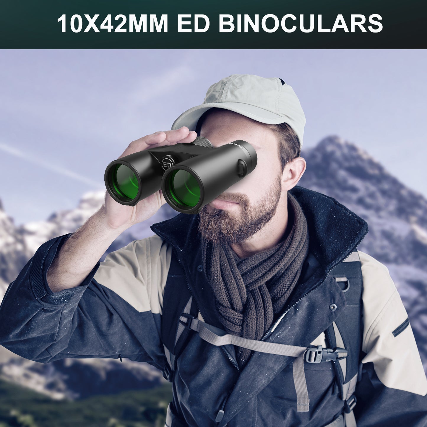 USCAMEL ED Binoculars for Adults, 10x42mm Binoculars Waterproof FMC Bak4 Prism Clear View Binoculars for Cruise Travel Bird Watching, Black