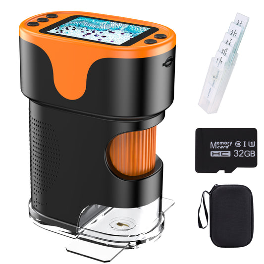 Pocket Digital Microscope for Kids 200x-1000x Handheld Microscope Toy for Children 2" Screen Microscope with LED Light 6 Slides