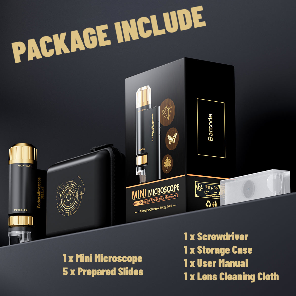 Mini Microscope for Kids, 60x-120x Pocket Microscope LED Light Handheld Small Lightweight Child Toy Kid Microscope with 5pcs Prepared Slides Storage Bag