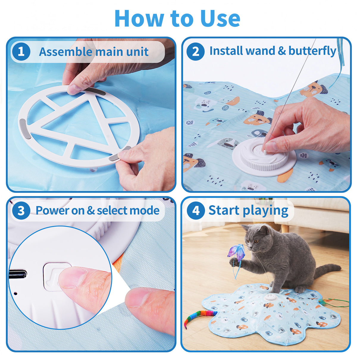 HUTACT Interactive Cat Hunting Toy, 3 Speeds Automatic Cat Toy, 1200mAh Rechargeable Hide and Seek Cat Toy 3 Modes Touch Activated Exercise Toy for Indoor Cats Electric Kitten Toys