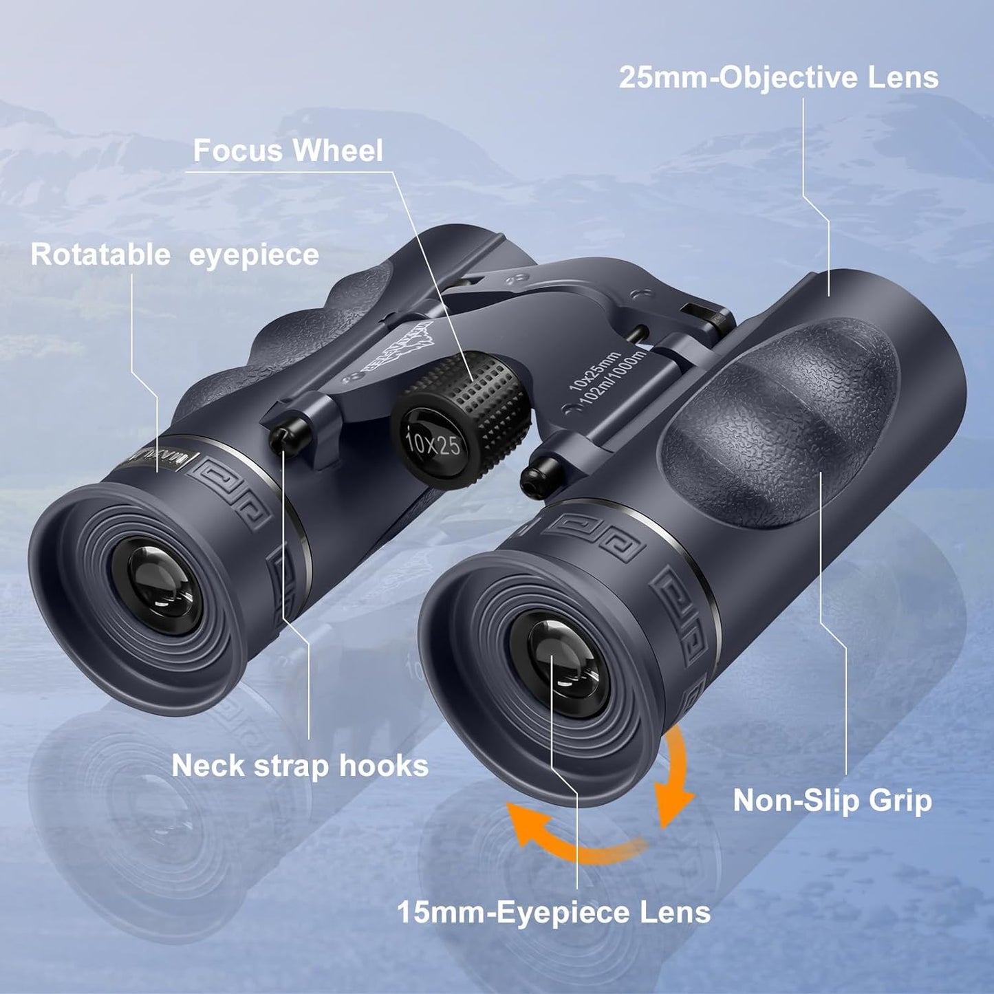 10x25 Binoculars for Adults Kids, BAK4 Large Viewing Angle Retractable Binoculars, Easy Focusing for Bird Watching Outdoor Travel