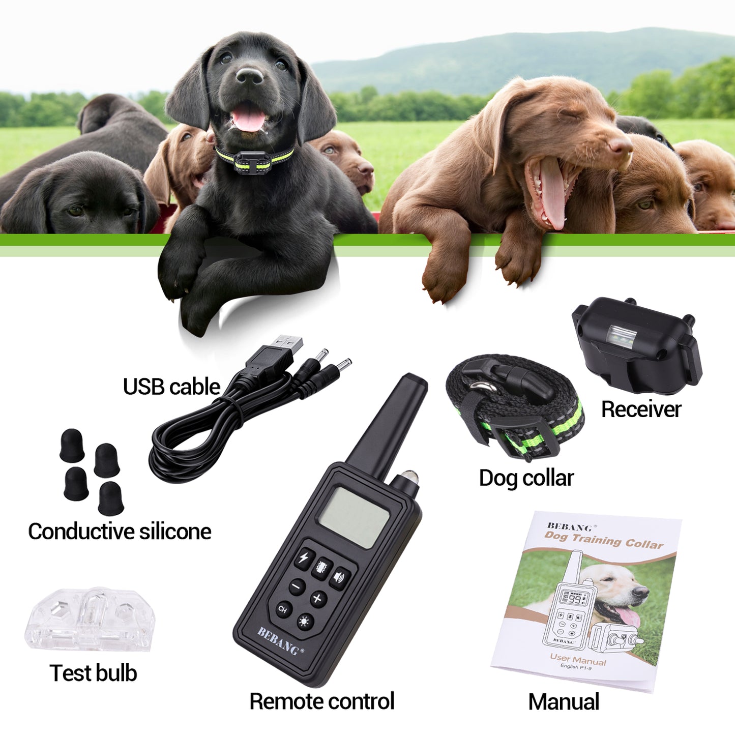 Dog Training Collars, Dog Shock Collar with Remote 880yards, Beep Vibration Shock Modes , Waterproof, LED Light, Perfect for Training Small Medium Large Dogs