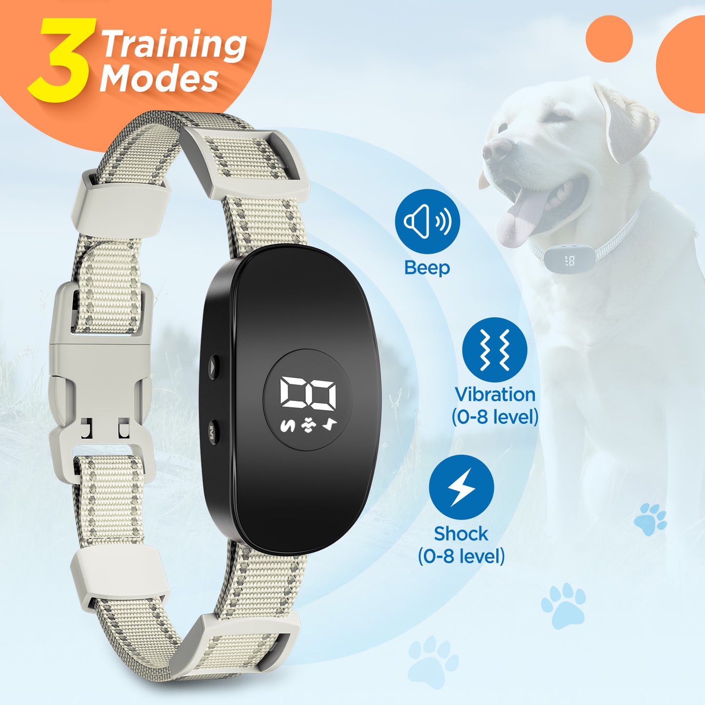 Automatic Intelligent Anti-Barking Collar, with 8 Levels of Sensitivity and Intensity, Suitable for Large, Small and Medium-Sized Dogs Professional Pet Training