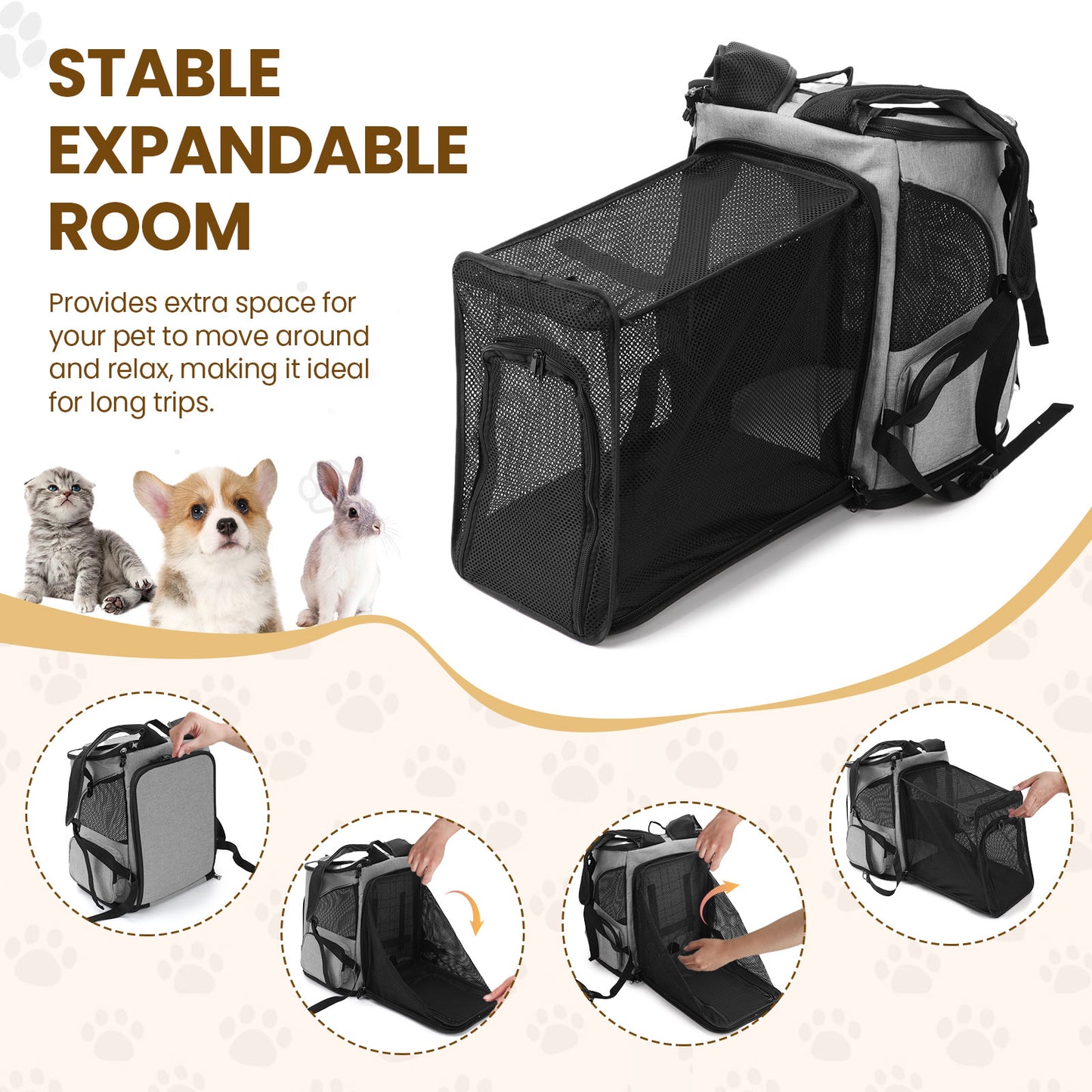 Cat Backpack Expandable Backpack Carrier for Small Cats and Dogs with Breathable Mesh, 4 Doors Foldable Backpack for Cats Puppies for Travel Hiking Camping Outdoor