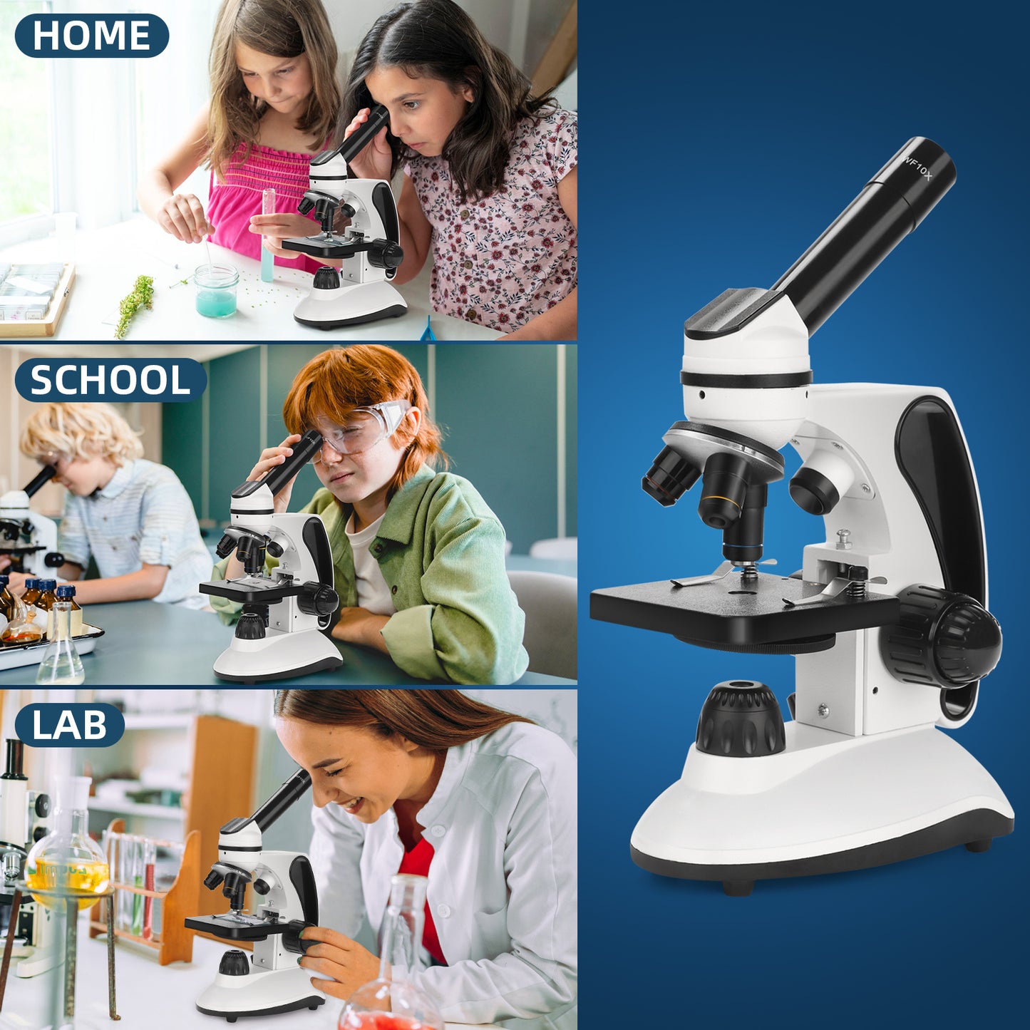 40X-2000X Microscope for Adults Kids Beginners, Compound White Microscope with Slides Kit