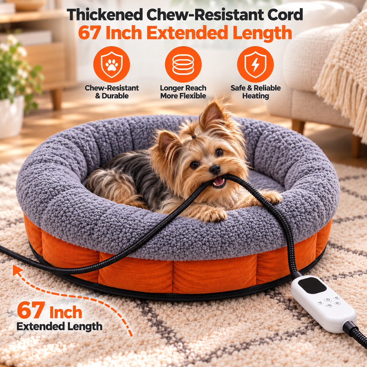 HUTACT Cat Heated Bed, 19.7" Winter Pet Bed with 9-Level Adjustable Temperature Electric Heating Pad for Indoor Cats and Small Dogs
