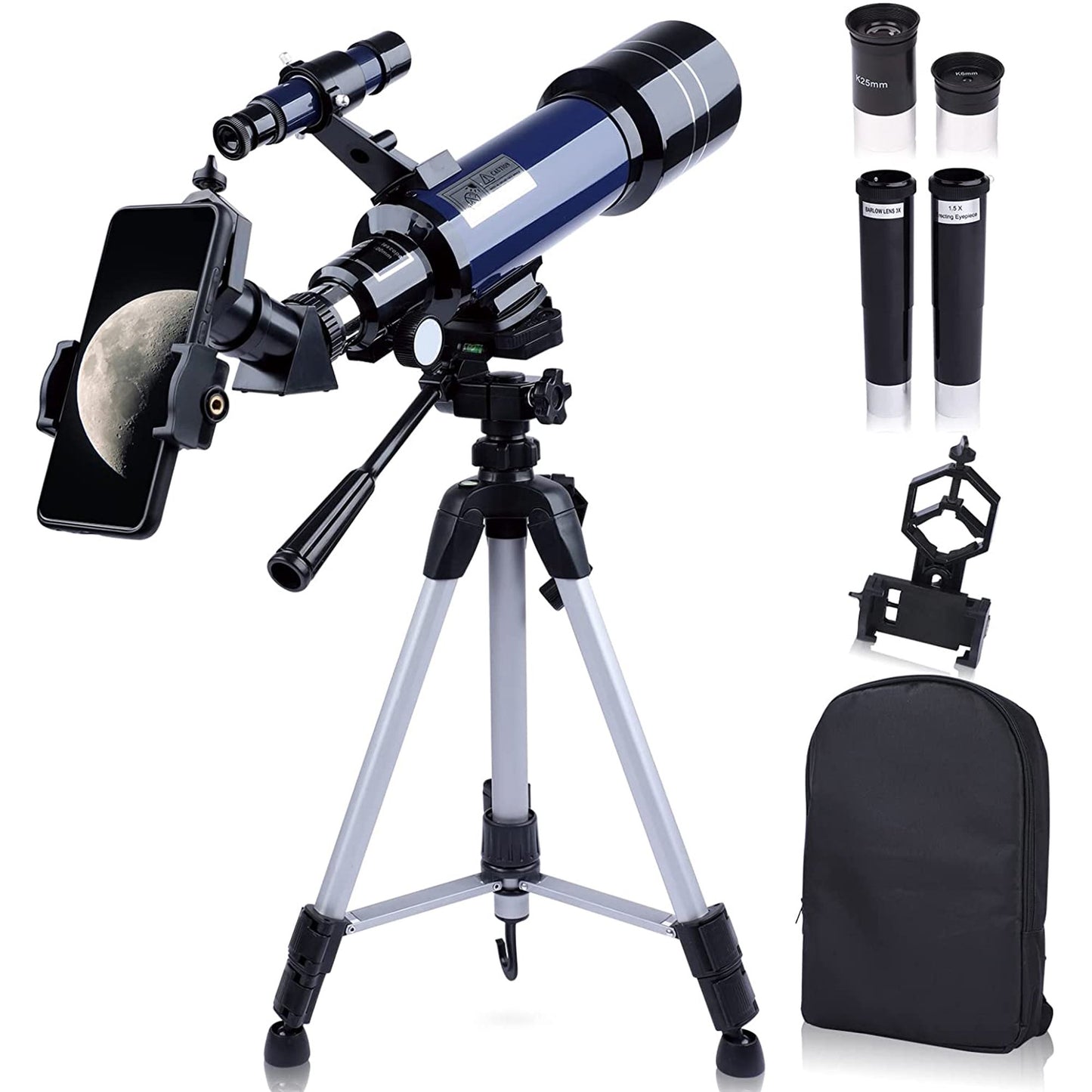 Telescope for Adults Astronomy, 70/400mm Refractor Telescope for Kids Beginners, Portable Telescope with Tripod Carry Bag Phone Adapter