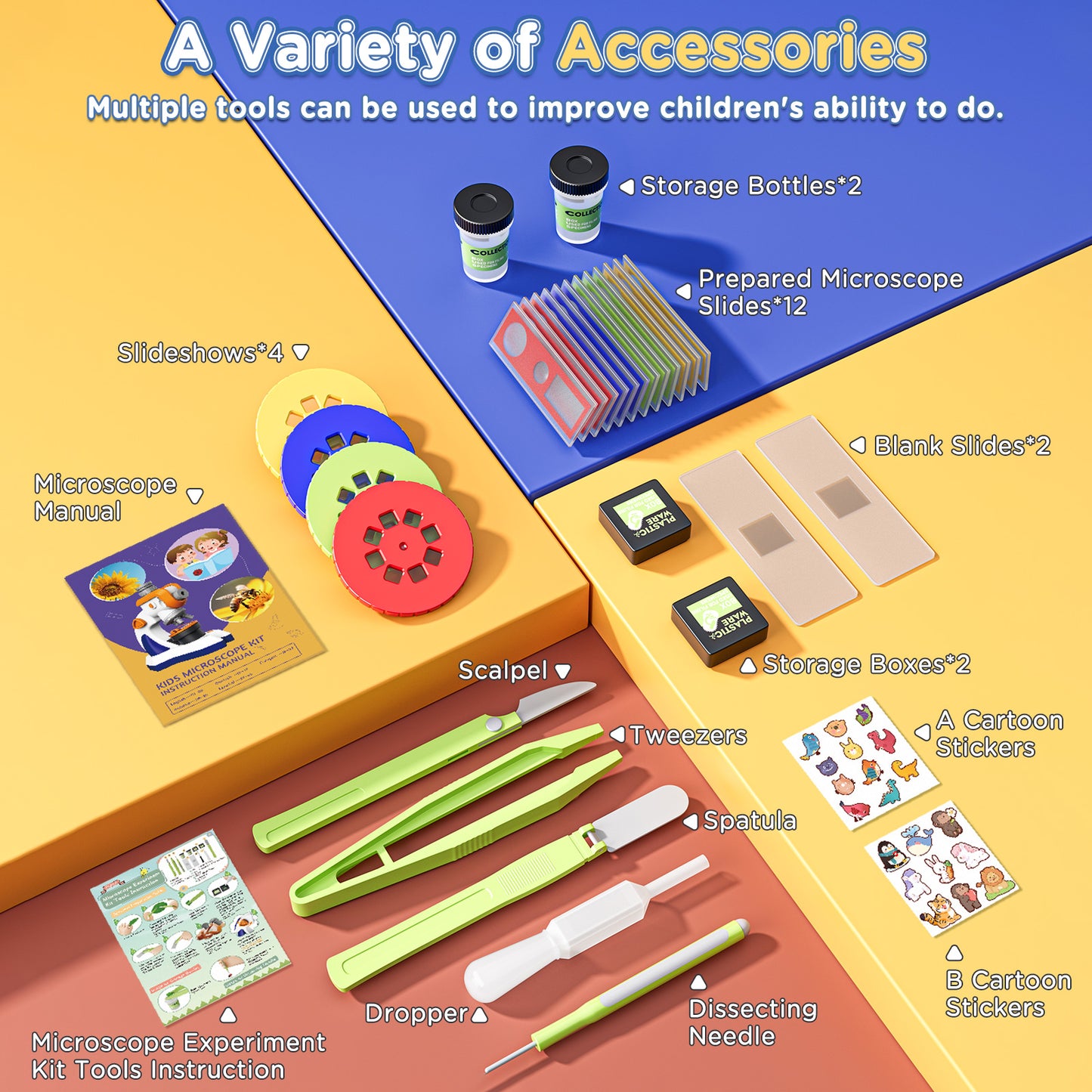 Microscope for Kids, 1200x Microscope Kit for Kids 5-7 8-12, Kids Science Microscope w/Slides, Tweezers Set