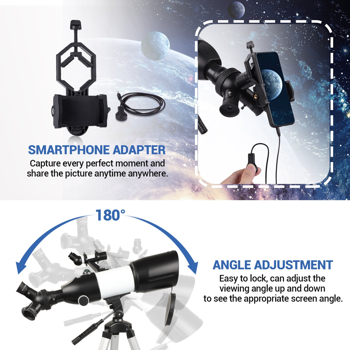 Telescope for Adults Astronomy, 80mm Aperture Astronomical Telescope, 3 Rotatable Eyepieces Refractor Telescope with Tripod