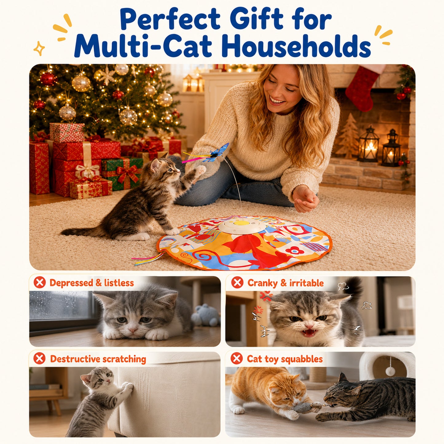 HUTACT Interactive Cat Hunting Toy, 3 Speeds Automatic Cat Toy, 1200mAh Rechargeable Hide and Seek Cat Toy 3 Modes Touch Activated Exercise Toy for Indoor Cats Electric Kitten Toys