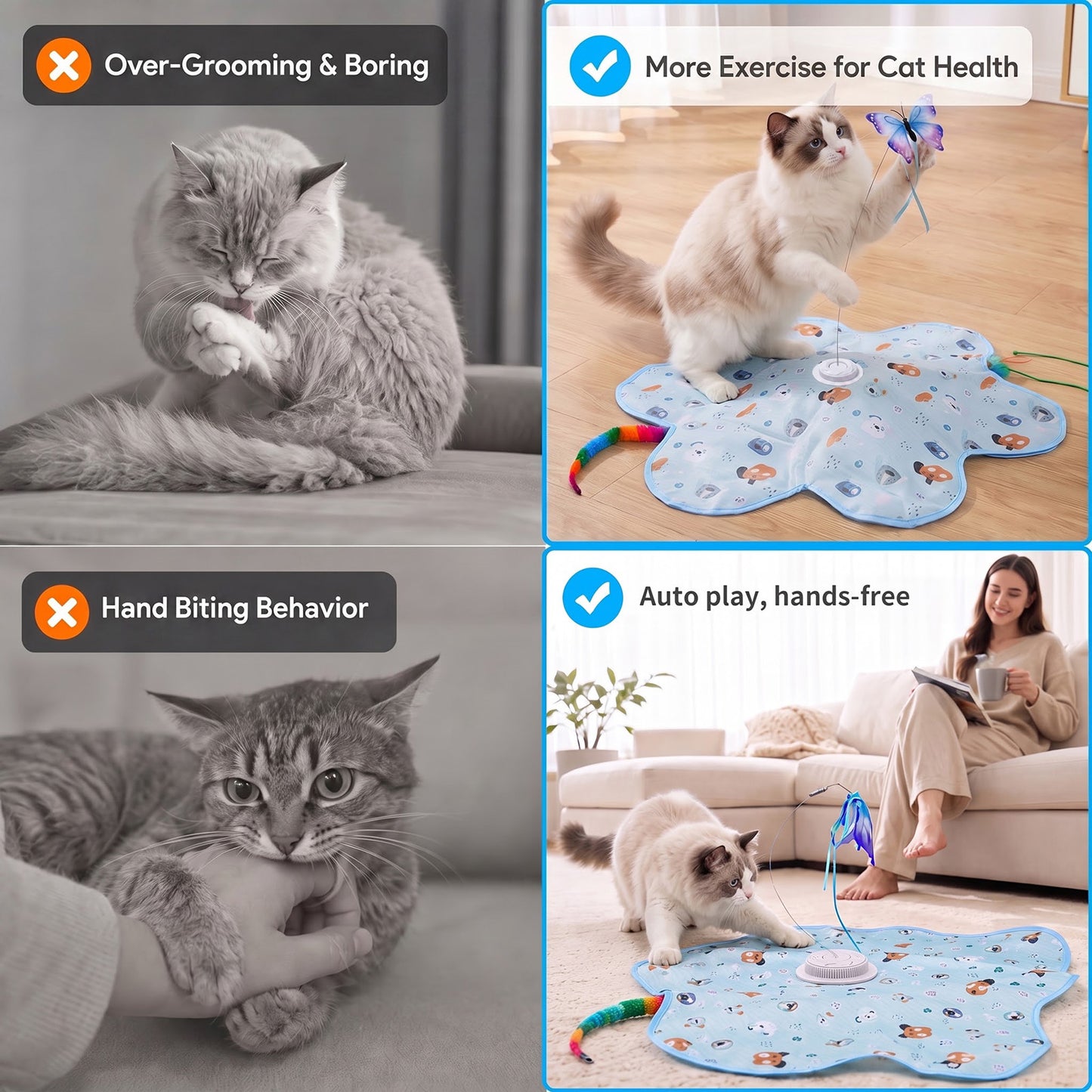 HUTACT Interactive Cat Hunting Toy, 3 Speeds Automatic Cat Toy, 1200mAh Rechargeable Hide and Seek Cat Toy 3 Modes Touch Activated Exercise Toy for Indoor Cats Electric Kitten Toys