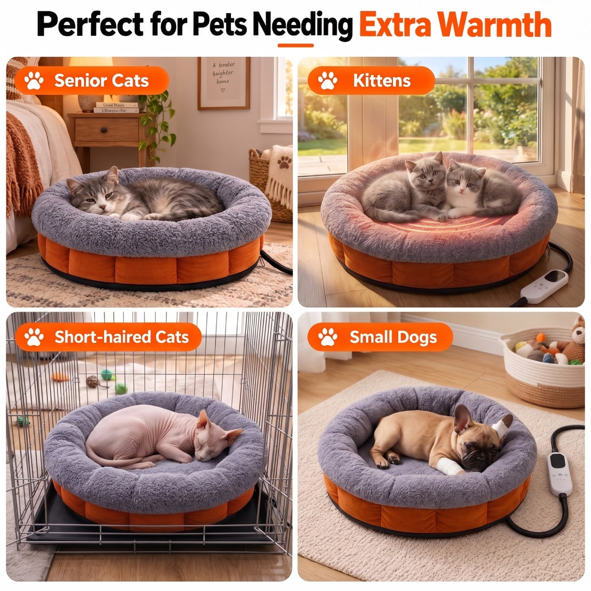 HUTACT Cat Heated Bed, 19.7" Winter Pet Bed with 9-Level Adjustable Temperature Electric Heating Pad for Indoor Cats and Small Dogs