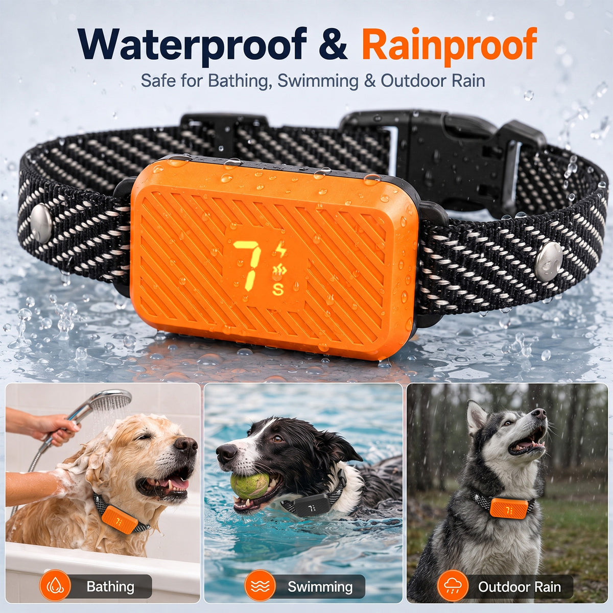 HUTACT Dog Bark Collar for Small Large Dogs, 7 Adjustable Levels 3 Training Modes, Effective Smart Anti-Bark Control Collar, Waterproof Rechargeable Anti Barking Collar Stop Barking