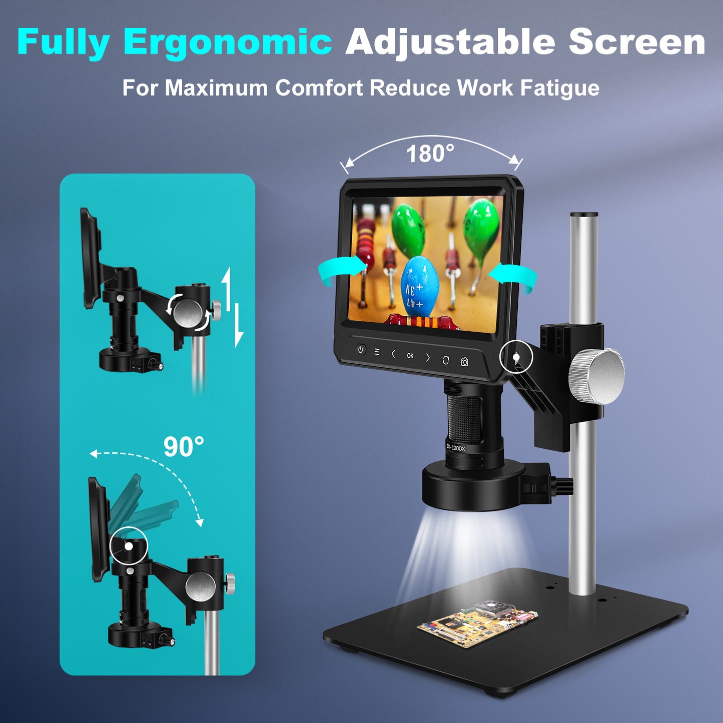 HUTACT Digital Microscope for Adults, Coin Microscope with Light Electronic Repair, Soldering, Magnifier, 7 in Screen PC View Compatible with Windows MacOS