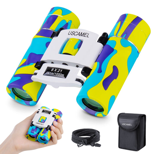 USCAMEL 8x21 Binoculars for Kids and Adults, Mini Porcket Binoculars for Birding, Camping, Climbing, Compact Binoculars Toys Gift for Girls and Boys