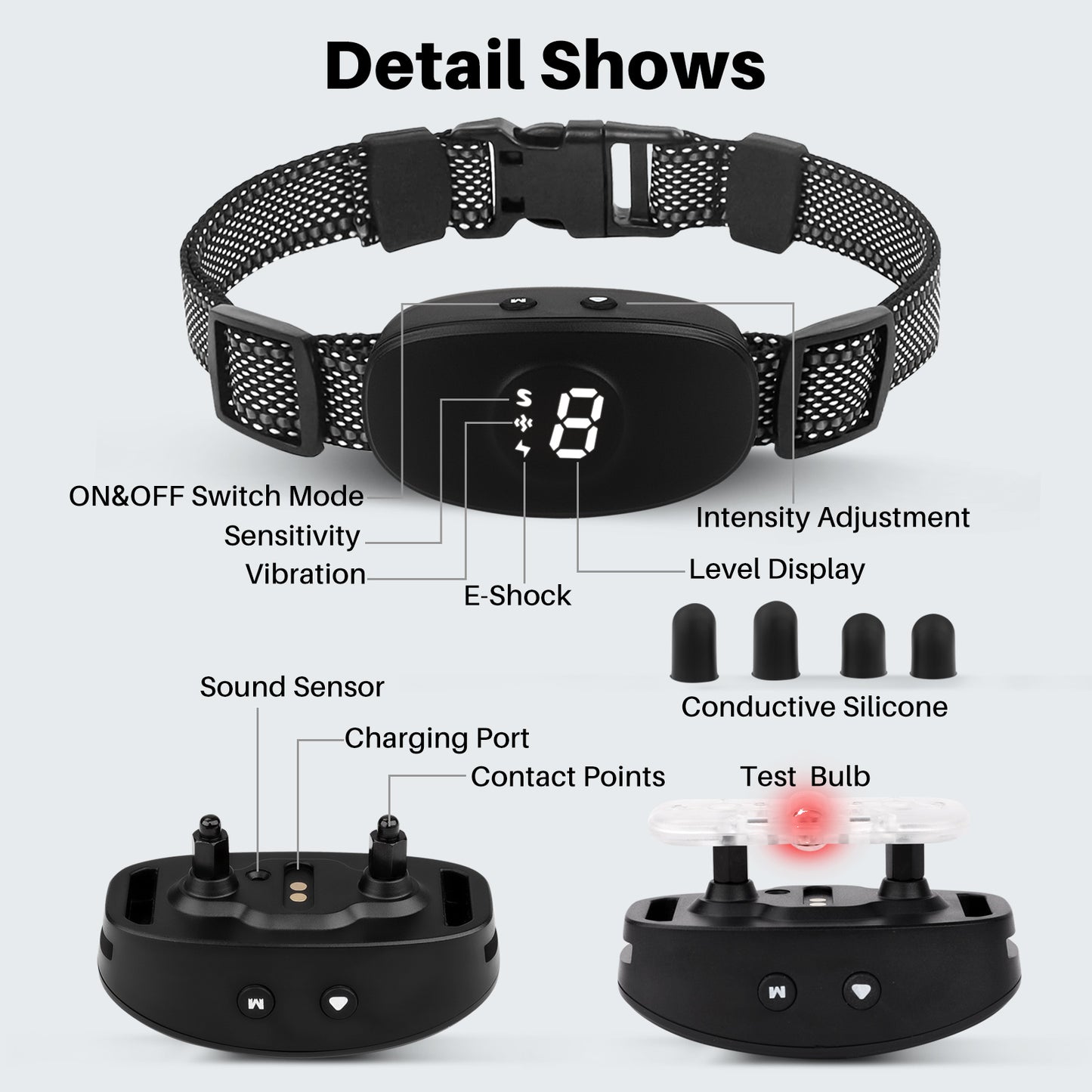 Bark Collar for Dogs, 3 Modes Beep Vibration Shock, Dog Bark Collar for Small Medium Large Dogs in Humane Effective Methods