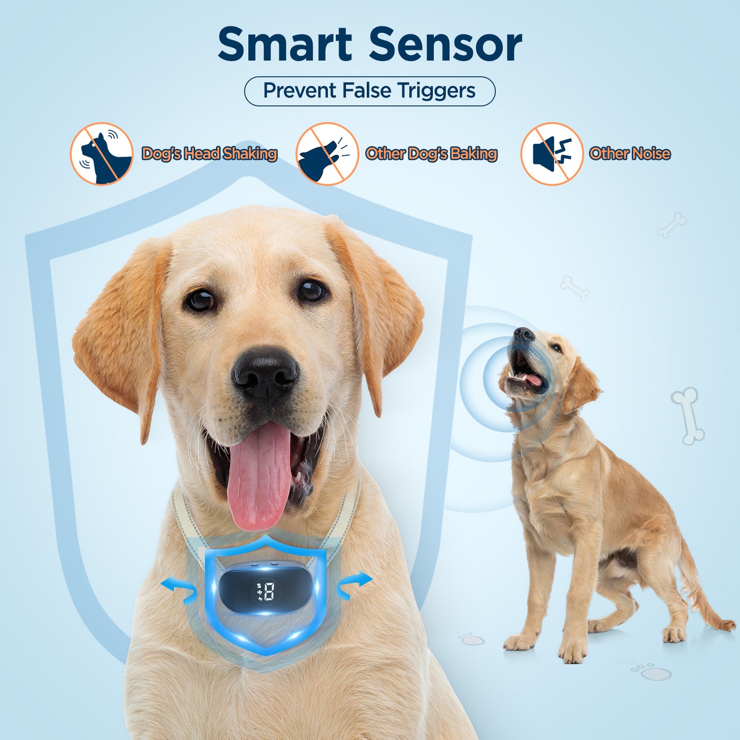 Automatic Intelligent Anti-Barking Collar, with 8 Levels of Sensitivity and Intensity, Suitable for Large, Small and Medium-Sized Dogs Professional Pet Training