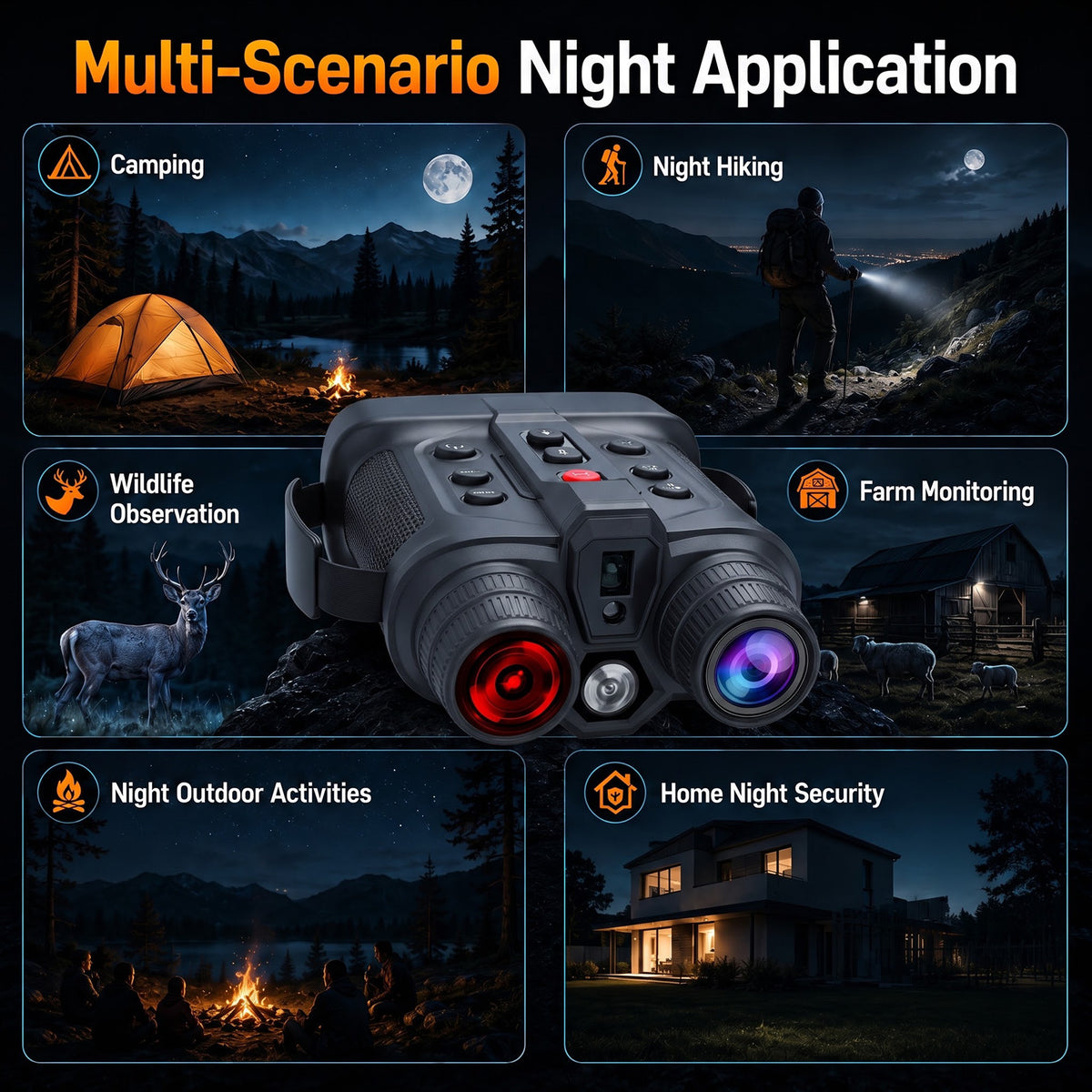USCAMEL 4.5" Night Vision Binoculars for Adults, 10x 4K Dual Core Infrared Night Vision Goggles with Rangefinder 5000mAh Binoculars for Hunting Wildlife Watching