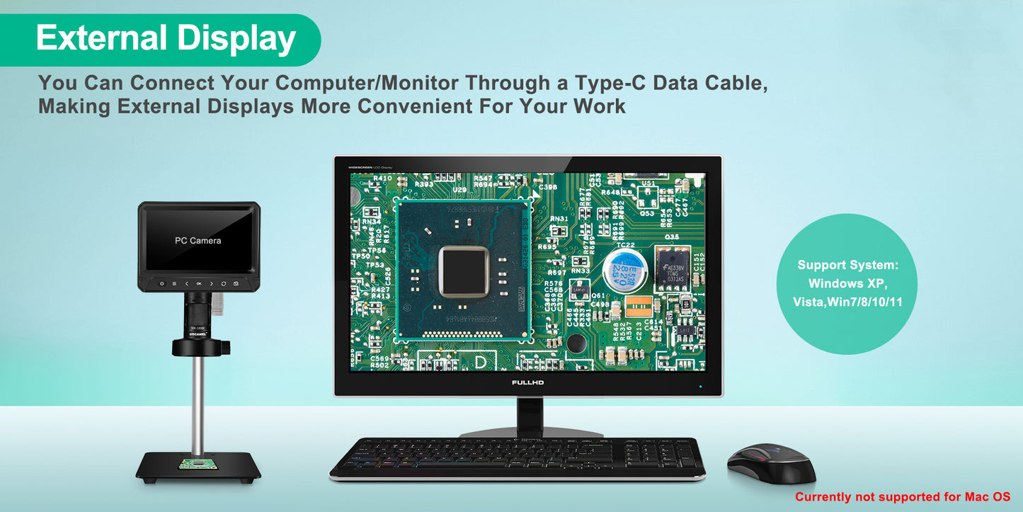 USCAMEL 7" Coin Microscope for Adult, 1200X Digital Microscope for Kids w/Remote, SD Card, LED Fill Lights, LCD Electronic Camera Microscope for Soldering Compatible with Windows