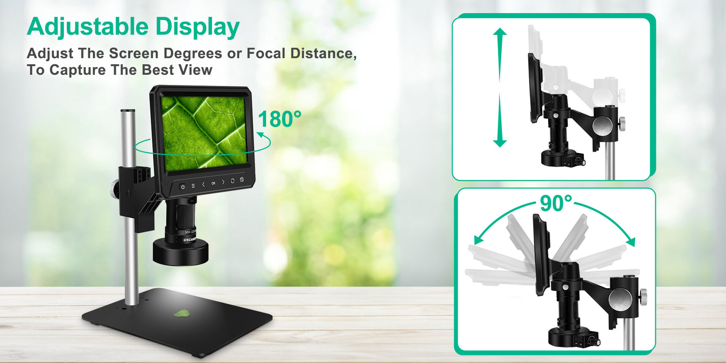 USCAMEL 7" Coin Microscope for Adult, 1200X Digital Microscope for Kids w/Remote, SD Card, LED Fill Lights, LCD Electronic Camera Microscope for Soldering Compatible with Windows