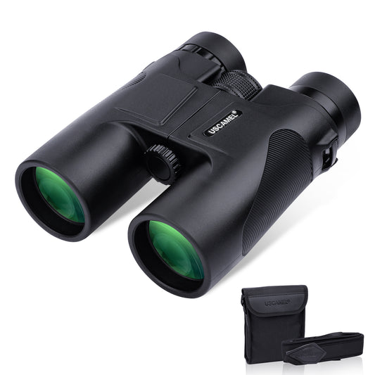 USCAMEL 10X42mm Binoculars for Adults, BAK4 Clear View Black Binoculars for Hiking, Traveling with Carry Bag, Strap