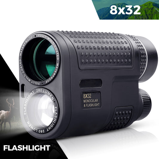 USCAMEL 8 x 32 Monocular Telescope Night Vision with Flashlight Function, BAK4 FMC Green Film Monocular Fits for Birding Hunting Concerts