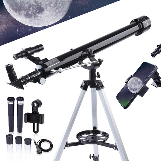 USCAMEL Telescopes for Astronomy 45X-675X Telescope for Kids Adults and Beginners 900mm Long Focus Length 60mm Aperture, 1.5X Erecting Eyepiece, 3X Barlow Lens with Phone Adapter Tripod