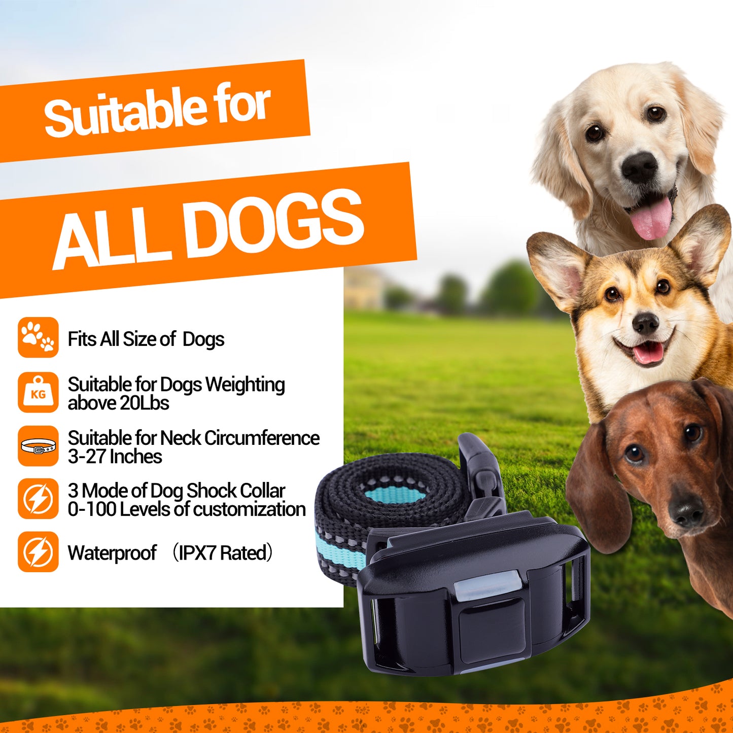 HUTACT Shock Collar for Dogs, Training Collar with Remote, Dog Shock Collar 3000FT Wide Range Remote Control with Beep Vibration Shock Modes