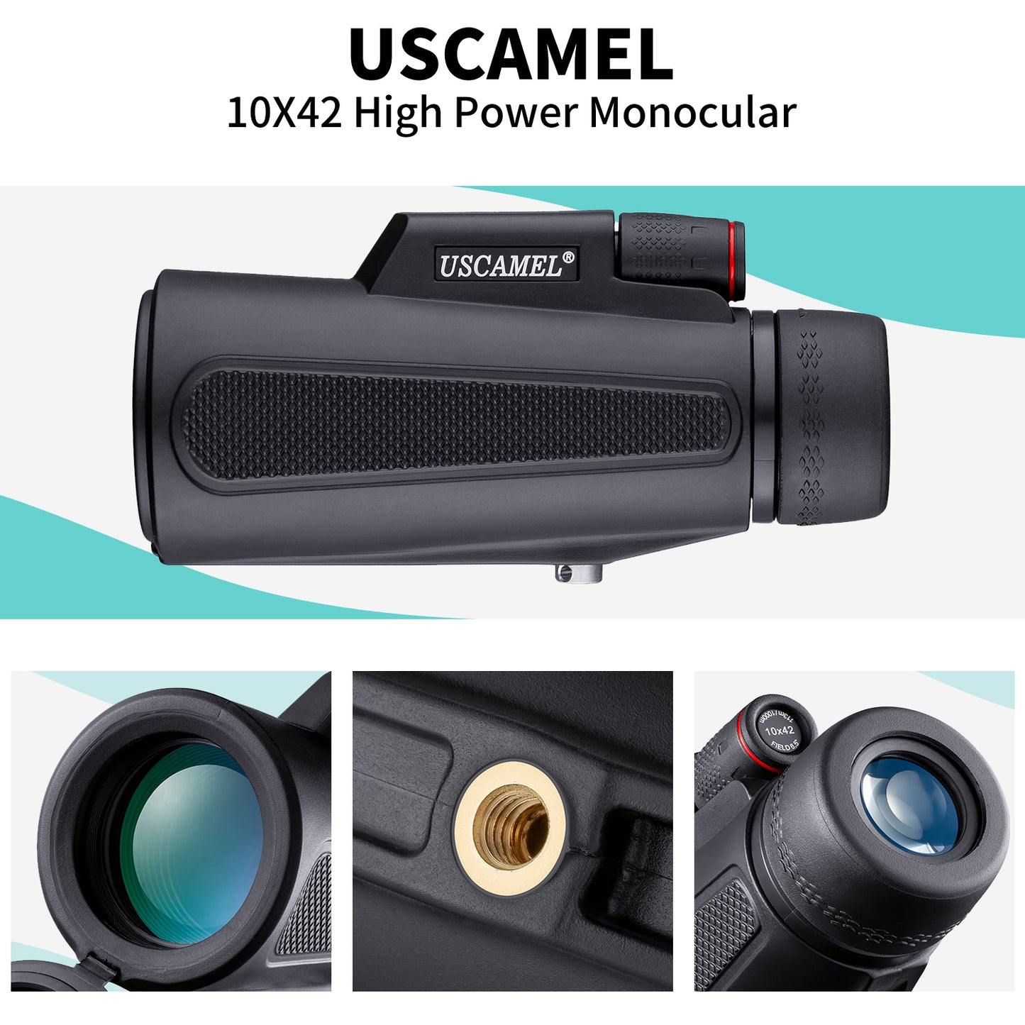 USCAMEL 10X42mm Monocular Telescope for Adults Kids Compact Monocular for Museum Athletic Sightseeing Travel, Black