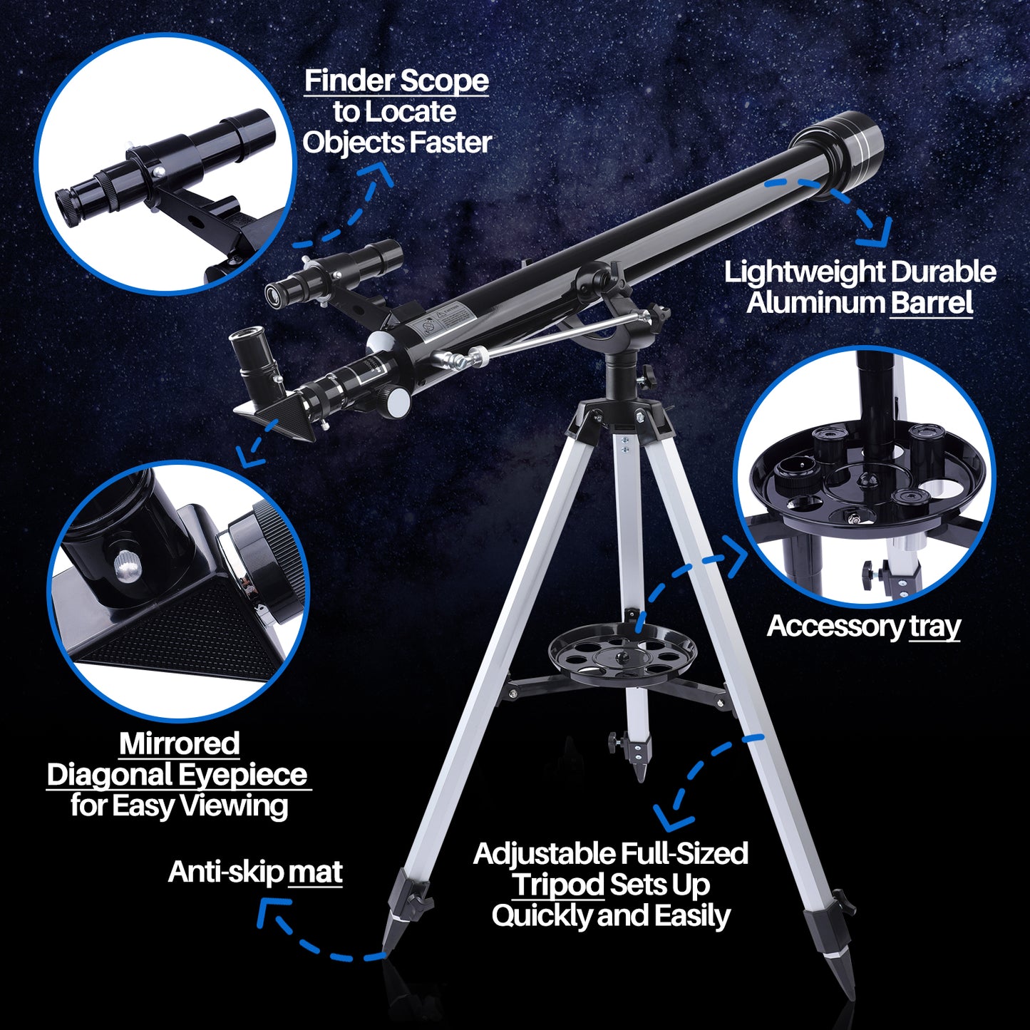 USCAMEL Telescopes for Astronomy 45X-675X Telescope for Kids Adults and Beginners 900mm Long Focus Length 60mm Aperture, 1.5X Erecting Eyepiece, 3X Barlow Lens with Phone Adapter Tripod