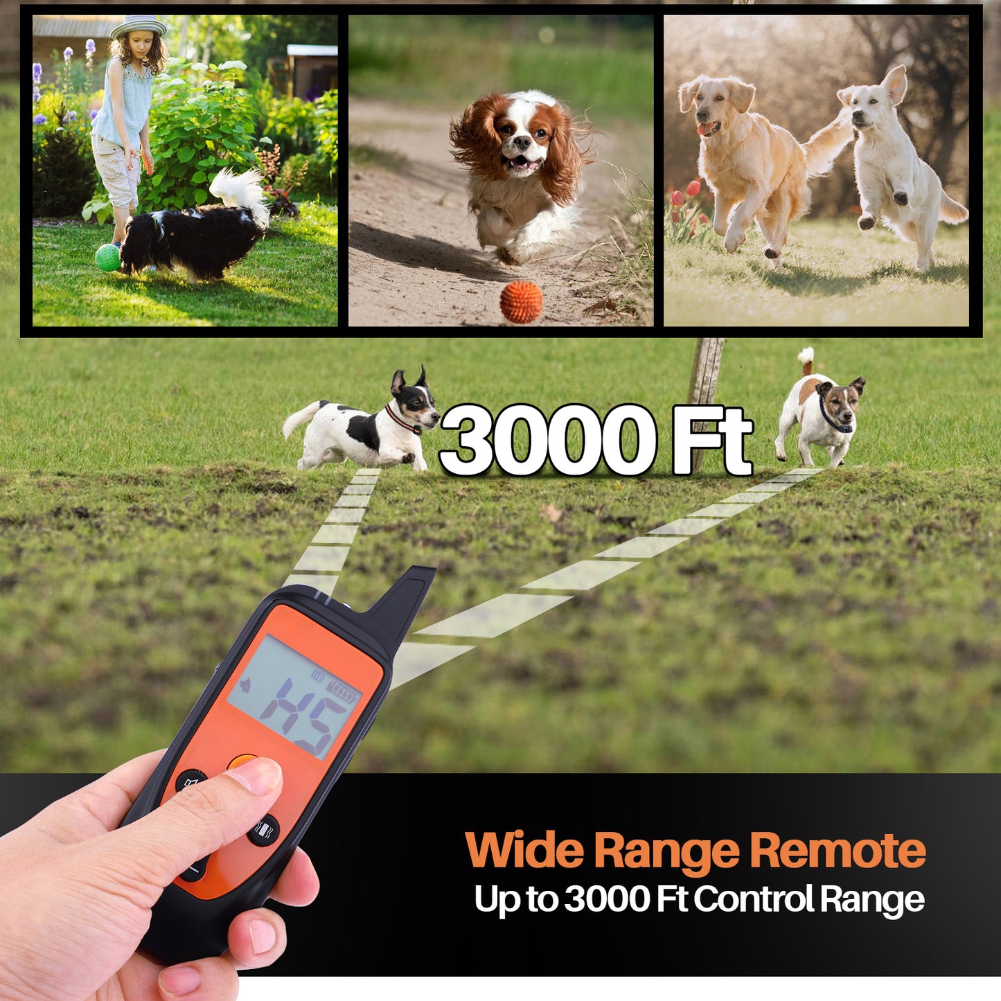 HUTACT 2 Dog Shock Collar, Bark Collar with Remote for Dog, Training Collar with Beep Vibration and Shock Modes, 3000FT Wide Range Remote Control