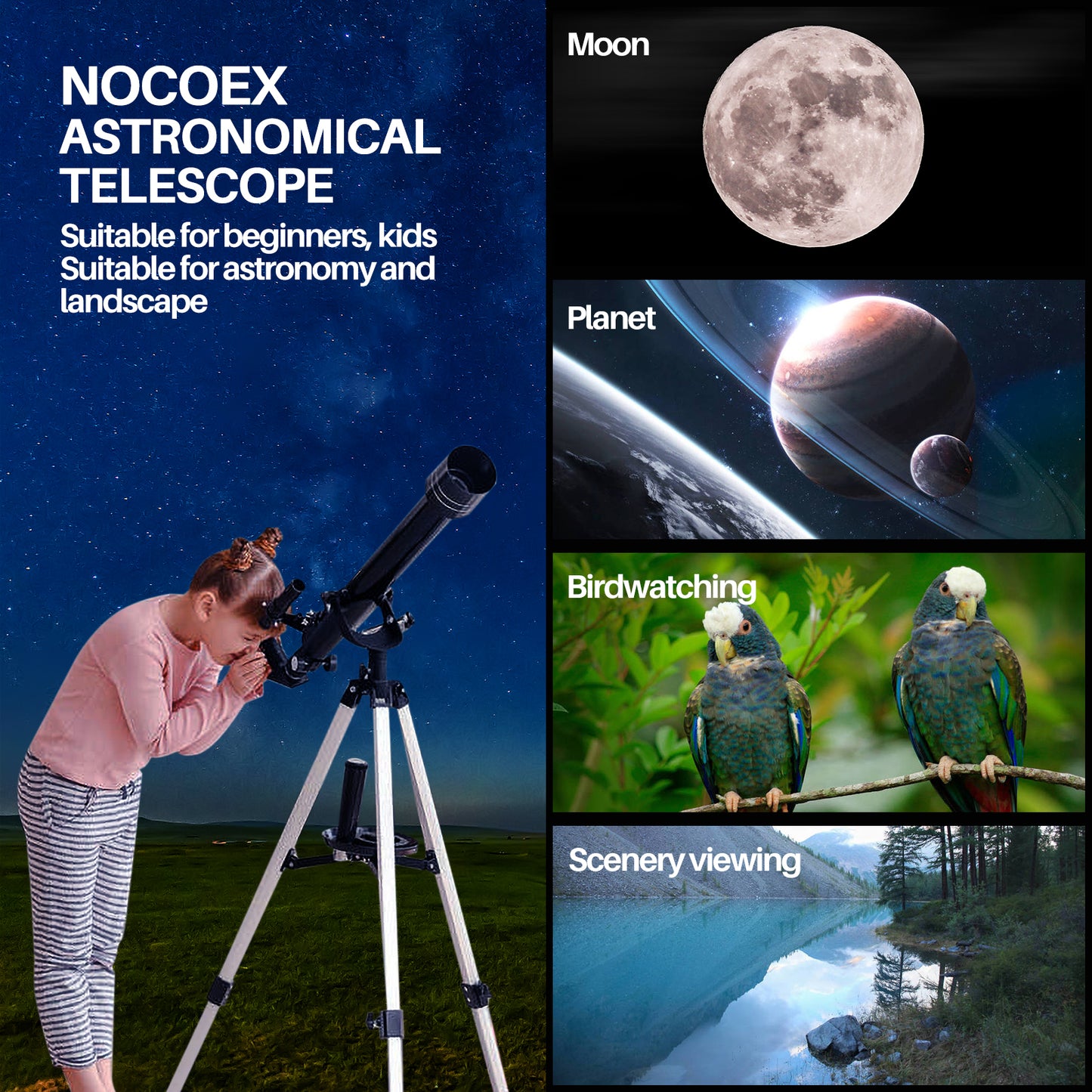 USCAMEL Telescopes for Astronomy 45X-675X Telescope for Kids Adults and Beginners 900mm Long Focus Length 60mm Aperture, 1.5X Erecting Eyepiece, 3X Barlow Lens with Phone Adapter Tripod