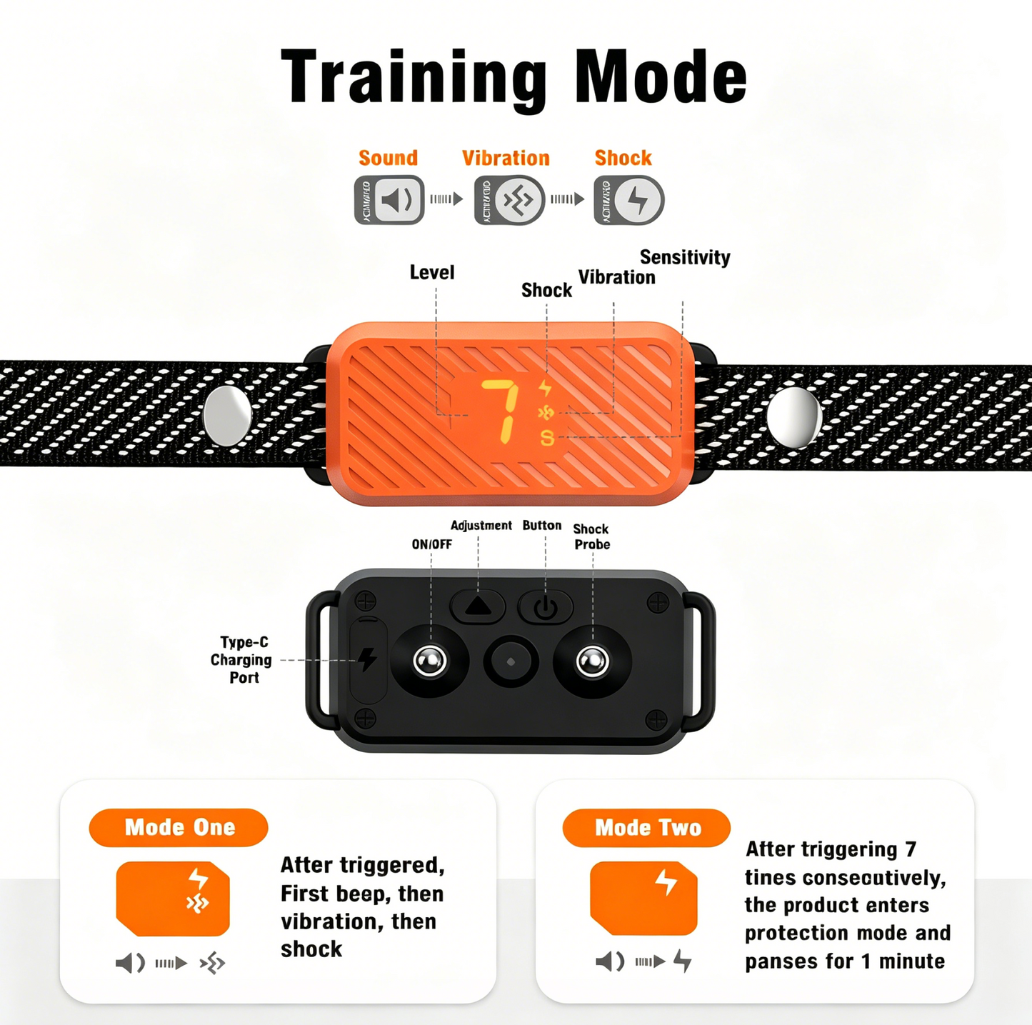 HUTACT Dog Bark Collar for Small Large Dogs, 7 Adjustable Levels 3 Training Modes, Effective Smart Anti-Bark Control Collar, Waterproof Rechargeable Anti Barking Collar Stop Barking