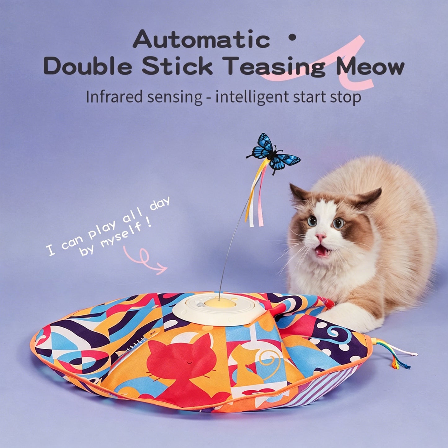 HUTACT Interactive Cat Hunting Toy, 3 Speeds Automatic Cat Toy, 1200mAh Rechargeable Hide and Seek Cat Toy 3 Modes Touch Activated Exercise Toy for Indoor Cats Electric Kitten Toys