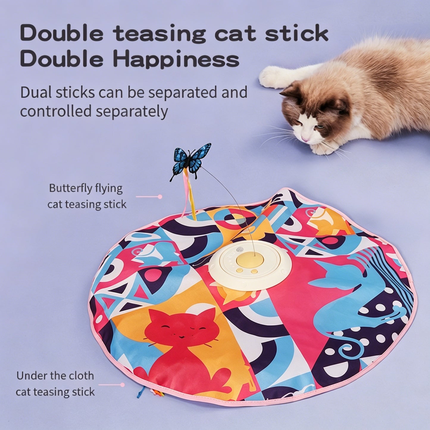 HUTACT Interactive Cat Hunting Toy, 3 Speeds Automatic Cat Toy, 1200mAh Rechargeable Hide and Seek Cat Toy 3 Modes Touch Activated Exercise Toy for Indoor Cats Electric Kitten Toys