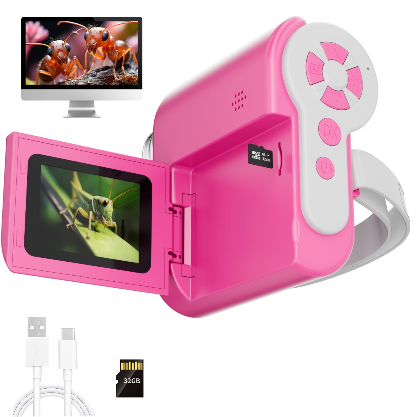 USCAMEL 2 inch Handheld HD Pocket Digital Microscope Gift Box with Storage Card, Microscope for Adult, Kids, Red